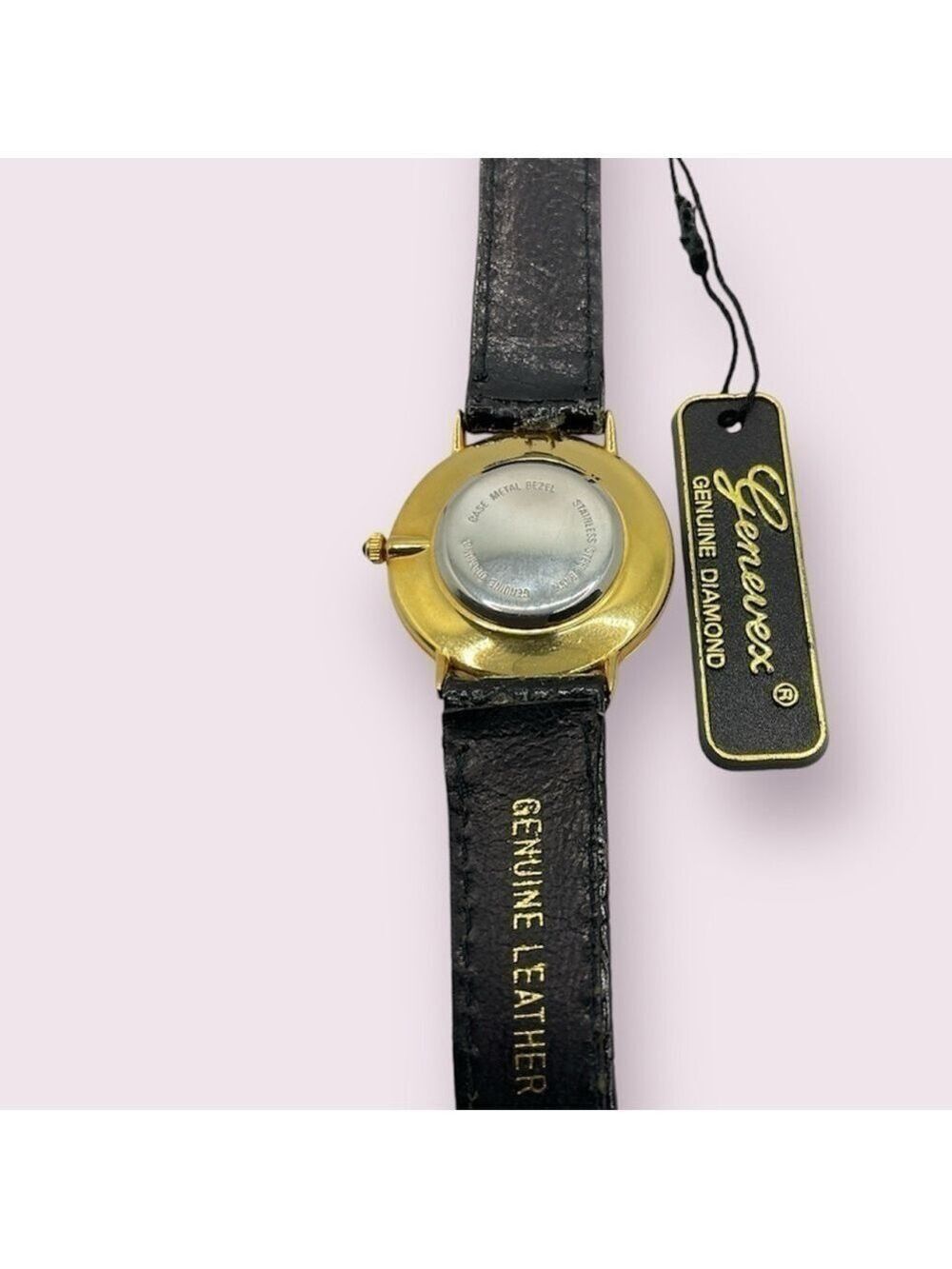 Genevex Diamond Quartz Gold Tone Stainless Steel Leather Strap Watch - Picture 3 of 3